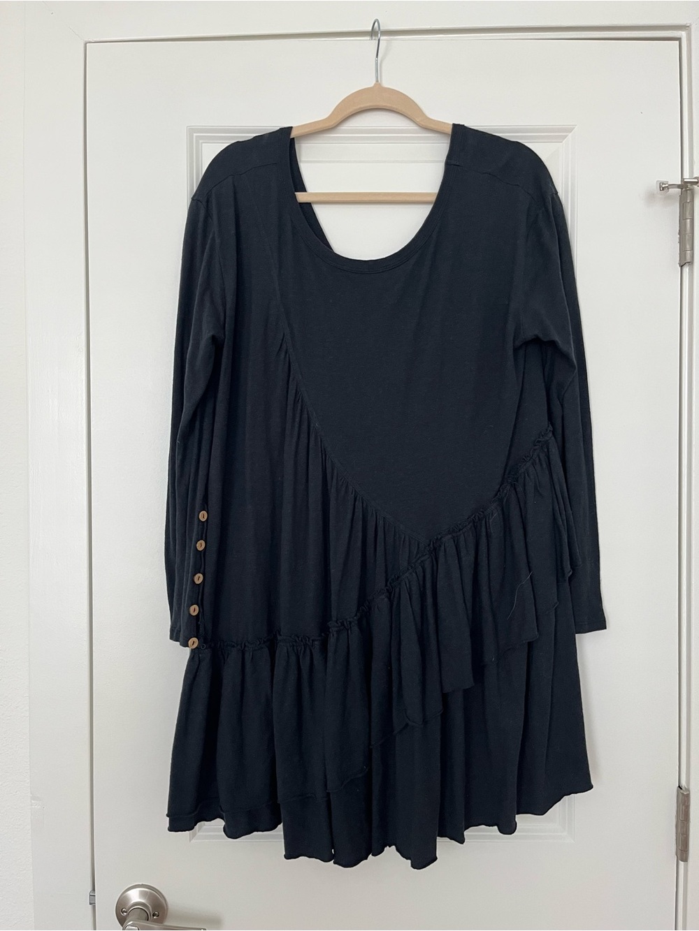 Free People Black Long-Sleeve Ruffle Tier Tunic